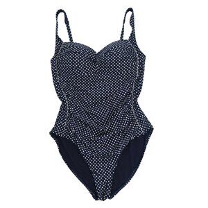 Nip Tuck Swim Women's Navy Polka Dot One-Piece Swimsuit,(16), Adjustable Straps